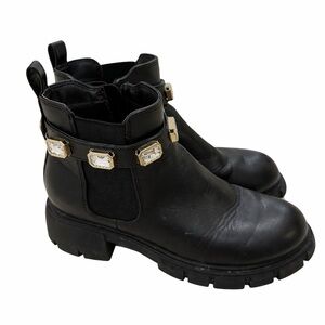 Steve Madden Black Ankle Boots with Gold Embellishments